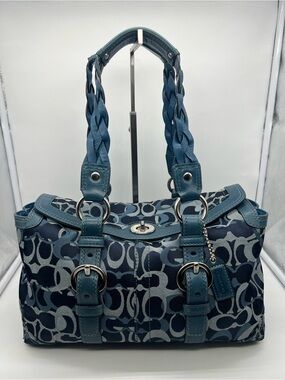 COACH 10995 Y2K Chelsea Optic Signature Jacquard Fabric Denim Leather Trim Bag